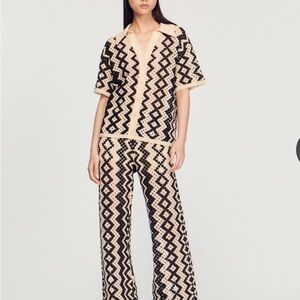 Sandro crochet Top & Pant Set - Beige/Black 36